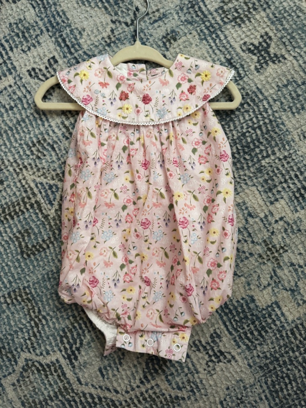 Dondolo Pink Floral Bubble Romper with embroidered Peter Pan Collar